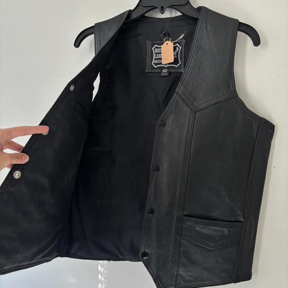 Vintage Black Streetstyle Leather Biker Button Up Grunge Vest - Size Large - Picture 2 of 10